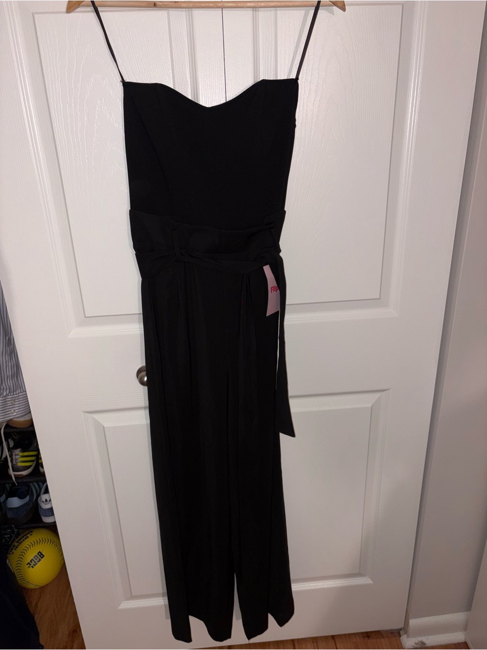 Strapless Black Wide-Leg Jumpsuit with Tie Waist